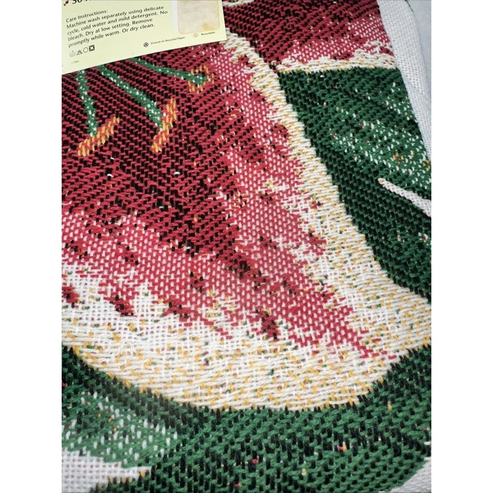 Vtg Beacon Knit Jacquard Throw Tapestry 50 x 60 Lily Stamp Blanket Made USA